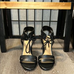 Gianni Bini After Hours Black Stiletto Heels with Tie Up Ankle Strap